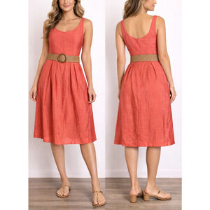 Nine West Coral Sleeveless Belted Fit & Flare Dress Sz 4 Boho Resort